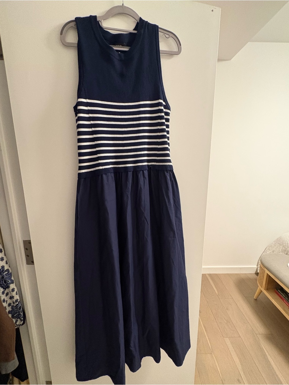 Aqua Navy and White Striped Sleeveless Tank Dress